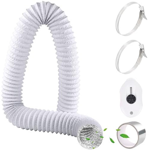 Abluftschlauch PVC Flexibel Ø100mm 2,5m mit Aluminiumband 50mm x5m und 2 Schlauchschelle Edelstahl Lüftungsschlauch Aluminium Abluftrohr für Klimaanlage Abluftventilator Abzugshaube - Weiß