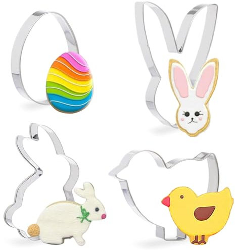 Ausstecher Ostern, 4 Stück Oster Ausstecher Set, Edelstahl Ausstecher, Osterausstecher Hase, Ausstecher Lustige, Osterplätzchen für Backen, Hase, Küken, Ei, Häschenkopf