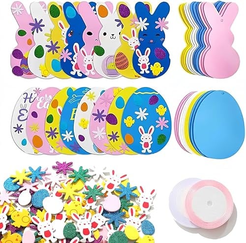 DAHI 32pcs Ostern Bastelset Osterhase zum Basteln, Ostereier Bastelset, Ostereier Aufkleber Osterdekoration Kreativsets zum Basteln Handarbeit (B)