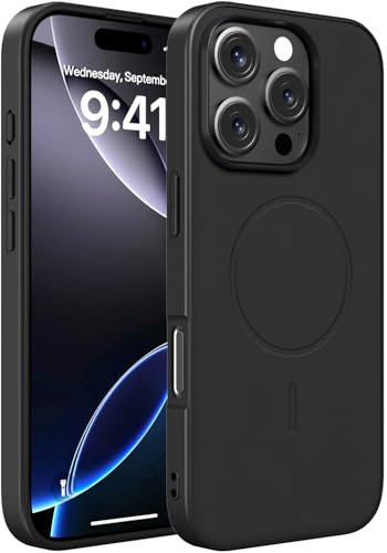 X-level per iPhone 16 Pro Custodia 6.3, Custodia in vera pelle di silicone, compatibile con Magsafe, Custodia sottile antiscivolo antigraffio e antiurto per iPhone 16 Pro - Nero