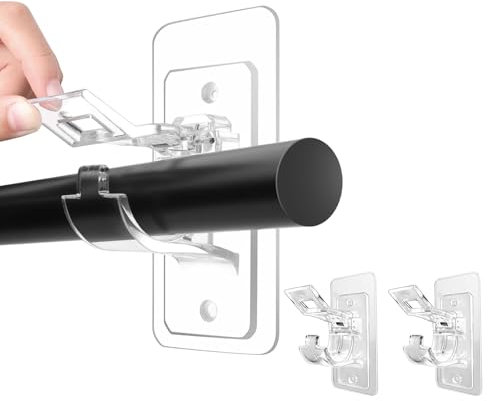 BelleVive 2er-Pack Gardinenstangenhalterungen ohne Bohren, Selbstklebende Gardinenstangenhalter aus PET, verstellbare, nagelfreie Gardinenstangenhaken für Wohnzimmer, Transparent