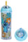 MINISO Stitch Bouteille d'eau avec paille pour enfants - 385 ml - Sans BPA - Lilo et Stitch - Bouteille en plastique anti-fuite pour crèche et école