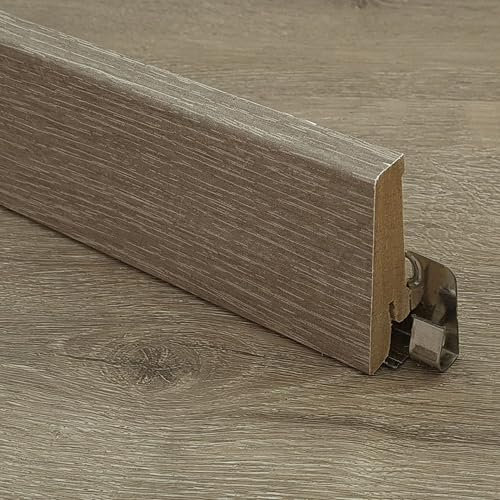 Sockelleiste für Vinylboden Eiche Premium Hell - Höhe: 58 mm Tiefe: 18 mm Länge: 2400 mm - WASSERFEST verleimt - (Eiche Premium Hell, 240 cm | Sockelleiste)