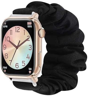 Lamshaw Chouchou Bracelet Compatible avec ICE-WATCH ICE smart 2.0 1.96''Pouces Smart Watch wellness, en Tissu Imprimé Élastique Bracelet de Montre du ICE smart 2.0 Wellness Smartwatch (Noir)