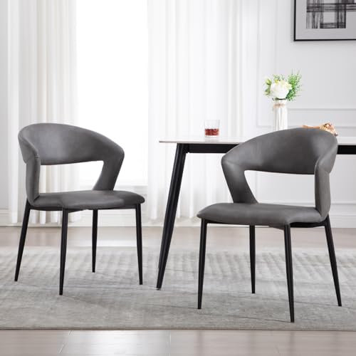 Ya-Home Esszimmerstühle 2er Set aus PU Leder Küchenstühle mit Rückenlehne modern Akzentstuhl Polsterstuhl mit Metallbeinen für Küche/Esszimmer/Restaurant, Grau