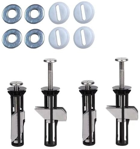 Toilet Seat Bolts 4 Sets Heavy Duty Stainless Steel Fastener Bolt Kit with Nuts & Washers Non-Slip Expansion Fixings for Universal Toilet Seat Hinges Rust-Resistant & Reusable (B)