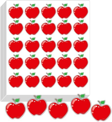 Aufkleber in Apfelform, 2,5 cm, Mini-Äpfel für Lehrer, Belohnungsetiketten, roter Apfel, Aufkleber für Kinder, niedliches Obst-Etikett, Herbst-Klassenzimmer-Dekoration, Schulanreize, Klassenzimmer