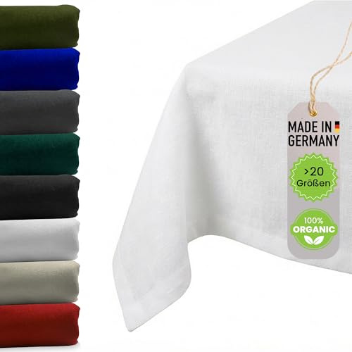chambry Tischdecke 100% Baumwolle (Canvas) - Größe und Farbe wählbar - Handarbeit Made in Germany - robuste hochwertige Tischwäsche - Weiß 110cm x 160cm