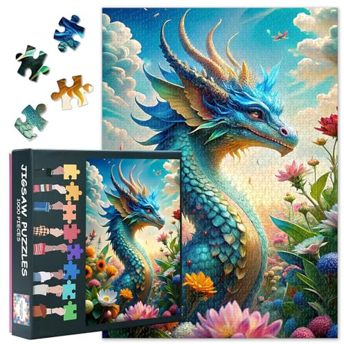 Mythical Creatures 1000 Piece Puzzle for Adults Dragon in the Garden puzzle 1000 Pieces Challenging Puzzles Suitable for Game Nights Adult and Adolescent Family Toy Gifts Finished Size: 70x50cm