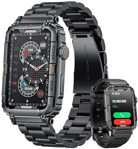 Orologio Smartwatch Uomo Fitness Orologi: 1.57 Quadrato Smart Watch con Chiamate Bluetooth Pressione Sanguigna SpO2 Monitoraggio del Sonno 107 modalità Sport Contapassi Compatibile per iOS e Android