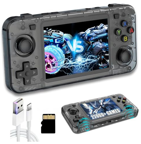 R36H Retro Handheld Spielekonsole Retro Konsole,22000+ Spiele,23 Emulator,Dual 8W Lautsprecher,Externes Akkufach,Open Source Linux System,3.5″ IPS Bildschirm Handheld Videospielkonsole (128G-Schwarz)