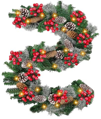KIMIGO Weihnachtsgirlande mit Beleuchtung,2.7M Tannengirlande künstlich,Weihnachtskranz Weihnachtsdeko Kränze für Weihnachten, Künstlich Adventskranz für Kamine Treppen Wand Tür Draußen Innen Balkon