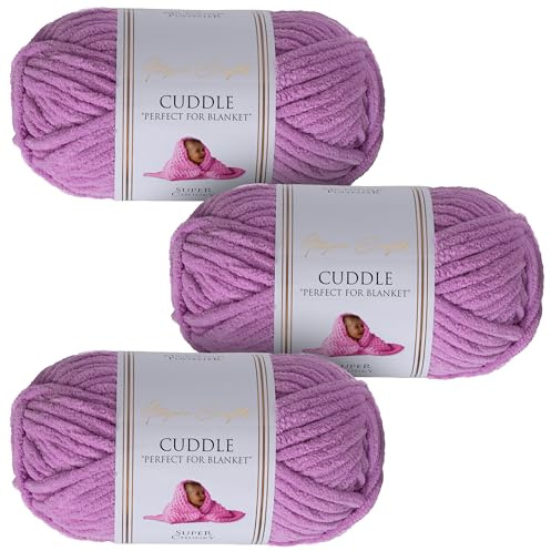 Utopia Crafts Cuddle Super Chunky Chenille Garn Lavendelfarben, 100 g Knäuel, 60 m, Flauschiges, Dickes Strickgarn Häkelgarn, Maschinenwäsche, Stricken Häkeln für Anfänger, Wollalternative, 3er-Pack