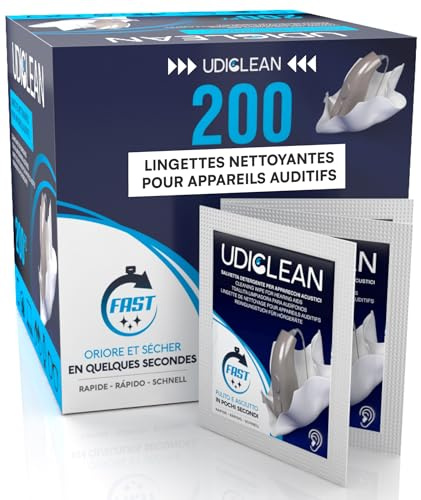 200 Lingettes Nettoyantes pour Appareils Auditifs - Udiclean Format de Poche - pour Éliminer Sueur Grasse et Saleté - Emballées Individuellement pour Écrans Verres Montres