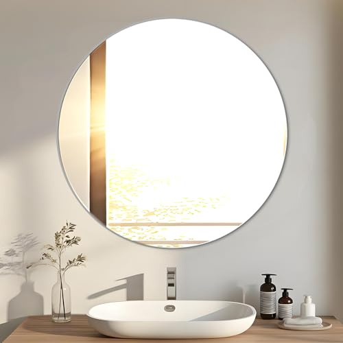 EONAZE Spiegel Rund Badezimmer Runder Wandspiegel ohne Rahmen Klebespiegel Spiegelfliesen Selbstklebend 40cm Badspiegel/Badezimmerspiegel/Flurspiegel/WC Spiegel