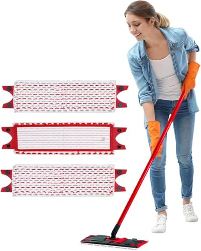 Mop Head Refill Compatible with Vileda 1-2 Spray,1-2 Spray Replacement Microfibre Pads, Red (3 Pack)