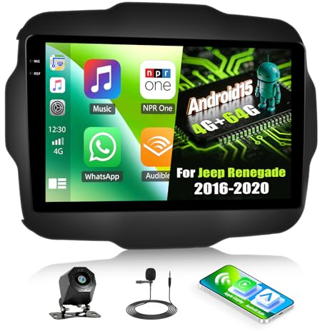 Android 15, 4G+64G GOHHDL Autoradio 2Din Navi per Jeep Renegade 2016-2020 con Carplay Android Auto, 2Din Touch Stereo da 9 Pollici con GPS Navi WiFi SWC FM RDS Radio EQ AHD Retrocamera&Mic