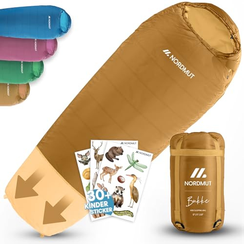 NORDMUT® Schlafsack Kinder mitwachsend für zuverlässigen Kälteschutz – Kinderschlafsack aus schadstofffreien Materialien – 3-Jahreszeiten Kinderschlafsack (200 GSM) für Outdoor Abenteuer
