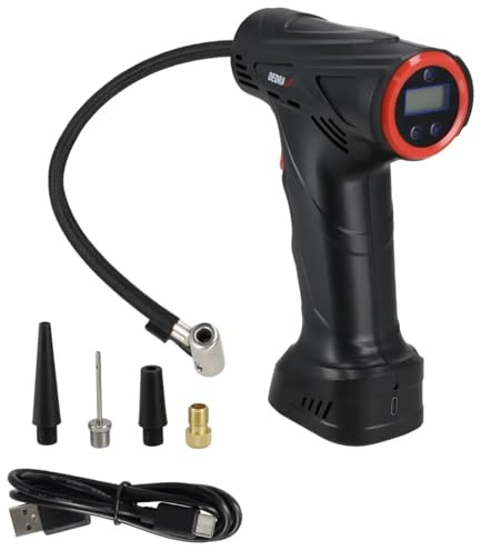Mini Compresseur d'Air Sans Fil DEDRA – Pompe Pneumatique Rechargeable 150 PSI – Arrêt Automatique, Écran LED, USB-C – Pour Pneus Voiture, Moto, Vélo et Ballons – Capacité 25 l/min