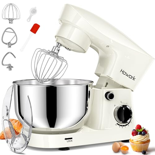 Howork Stand Mixer, 5 Quarts 10-Speed 1500W Tilt-Head Food Mixer (milky white)