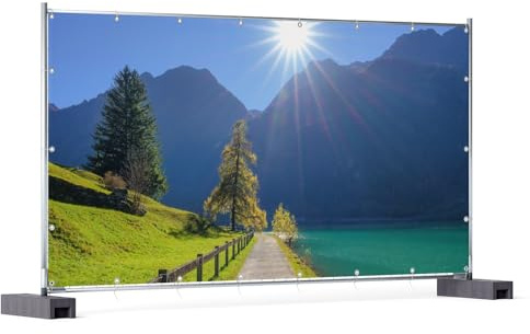 Wallario XXL Outdoor-Poster für Garten oder Balkon Uferweg am Bergsee, Motivbanner Größe: ca. 340 x 173 cm, Outdoor-Bild