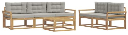 vidaXL Outdoor-Sofagarnitur mit Kissen 6 pcs Weiß und Hellgrau, Hochmodernes Gartenmöbel Set, Sofakollektion für draußen, Lounge für Garten, Poolbereich Sitzgruppe