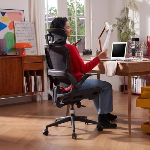 SIHOO B100 Adaptive Lumbar Support, Full-Mesh Office Chair,300 lb, Black | Adjustable Wide Headrest, Flip-Up Armrests, Breathable Full-Mesh Back, 3-Gear Tilt Lock, Comfort That Moves With You