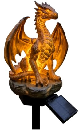 Drachen Figuren Garten, Drache Gartenfiguren für Draußen Wetterfest, Dragon Statue Gartendeko für Außen, Halloween Deko Outdoor (1 Stück Drach)