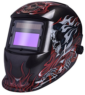 Nuzamas Schweißhelm, solarbetrieben, automatisch verdunkelnd, Plasmaschneiden mit verstellbarem Farbbereich DIN4/9-13 UV-/IV-Schutz, DIN16 Brennender Totenkopf