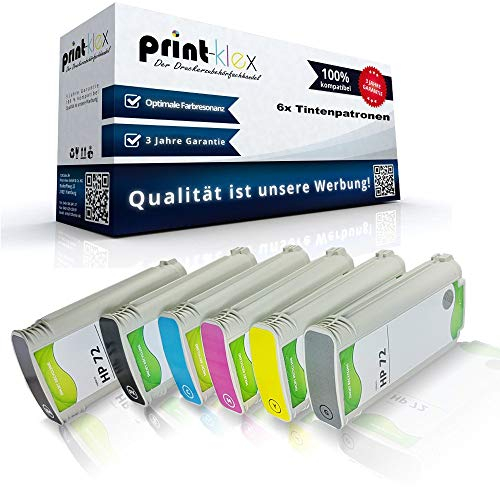 Print-Klex 6X Kompatible Tintenpatronen kompatibel für HP DesignJet T1100 PS 44 Inch T1100 Series HP72 HP 72 Schwarz Cyan Magenta Yellow Foto Black Grau - Easy Line Serie