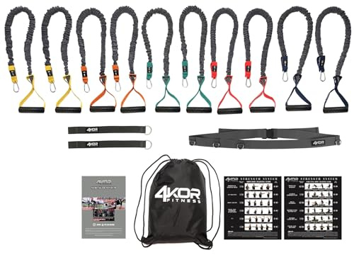 4 KOR Fitness Widerstand Band Set Griffen, Türanker, Ankle Straps, Bewegung Diagramm, und Tragetasche mit neuen Schutz Nylon Ärmel