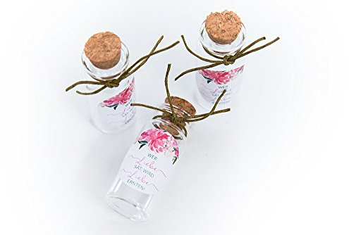 Schokoladenseite 40 Stück Mini Glasflaschen 12 ml, Fläschchen mit Korken, Aufkleber Rosa 175317, Geschenk geeignet für Hochzeit Gastgeschenk Blumensamen Taufe Kommunion Geburtstag Feste Geschenke