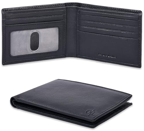Mens Slim Wallets | Billfold | 1 ID Windows | Black | Multiple Credit Card Slots | Gifts for Men | Soft Genuine Leather