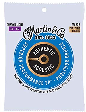 MARTIN Cuerdas para guitarra acústica, Superior Performance Custom Light 11-52, 92/8 Bronce fosforoso (MA535)