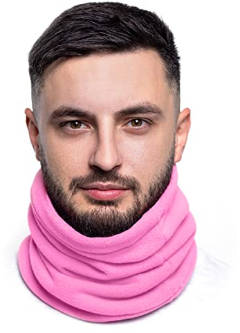Karl Loven Damen Loop Schal Hals wärmer Herren Schnalle Winter Fleece Futter Unisex warme Hut Maske - Sport Ski Motorrad Fahrrad Snowboard Wandern Rosa