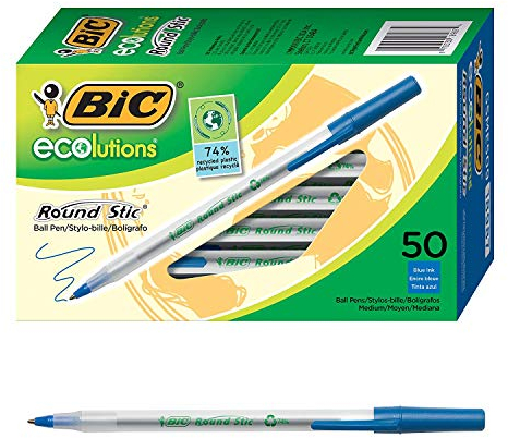 BIC Ecolutions Round Stic Kugelschreiber, mittlere Spitze (1,0 mm), Blau, 100 Stück