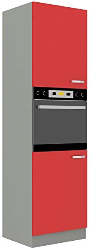 Küchen Hochschrank 60 Glanz Rot + Grau Küchenzeile Küchenblock Küche Rose Bianca