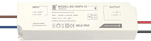LIGHTEU®, Sosen Transformador Fuente de Alimentación LED - 100W, 12V DC, 8A - IP65 Voltaje Constante para Tiras LED y Bombillas LED G4, MR11, MR16