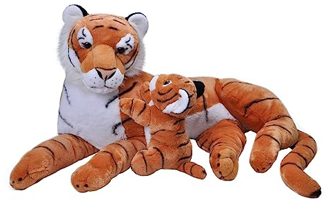 Wild Republic Mom and Baby Jumbo Tiger, Großes Kuscheltier, 76 cm, Geschenkidee für Kinder, Kuscheltier mit Baby, Riesen-Stofftier aus recycelten Wasserflaschen