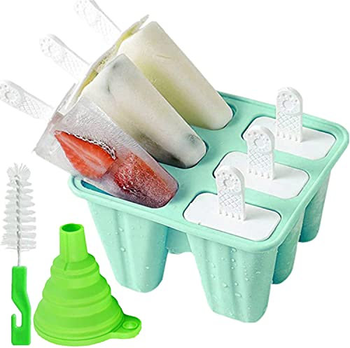 SiliconeIce Ice,Popsicle Molds 6 Pieces Silicone Ice Pop Molds BPA Free Popsicle Mold Reusable Easy Release Ice Pop Make (Green)