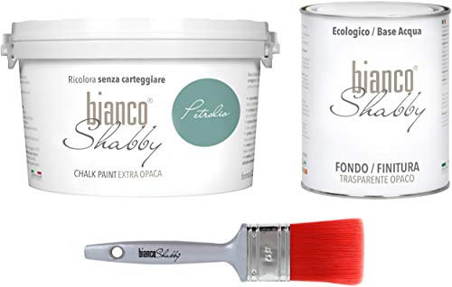 CHALK PAINT Petrolio & FINITURA + PENNELLO - Pittura Shabby Chic EXTRA OPACA (2,5 Litri) + Finitura Trasparente Opaco (1 Litro) + 1 Pennello Pro 50 mm