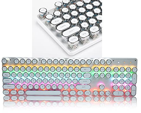 Teclado de juegos con cable Retroiluminación USB Teclado mecánico PC Computadora Teclado retro de tapa redonda E-Sports Gamer Interruptores mecánicos Teclado de computadora para computadora portátil d