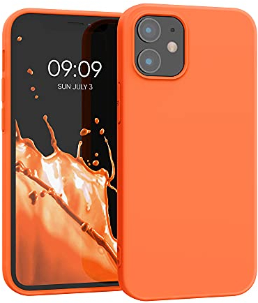 kwmobile Hülle kompatibel mit Apple iPhone 12 Mini Hülle - weiches TPU Silikon Case - Cover geeignet für kabelloses Laden - Neon Orange