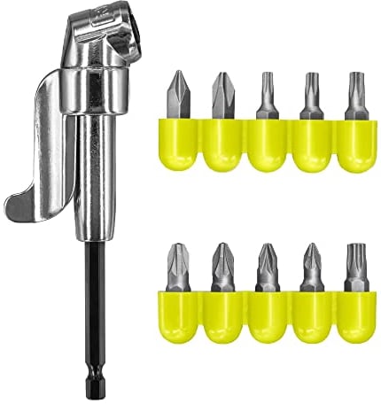 RYOBI RAKRAD11 Right Angle Drill Adapter + Bits (11 Piece), Silver
