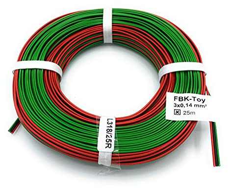 BELI-BECO L318/25 Kabel - Kupferlitze 3 x 0,14 mm² (1x18x0,10 mm) - Drillingsleitung - 25 m Ring (Roco-Farben: Rot-Schwarz-Grün)