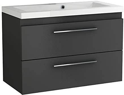 paplinskimoebel - Mineralguss Waschbecken mit Unterschrank 80 cm Breit Sicily Sink -Waschbeckenunterschrank mit Schubladen, Badezimmerschrank Hängend - Graphit mit Wachbecken