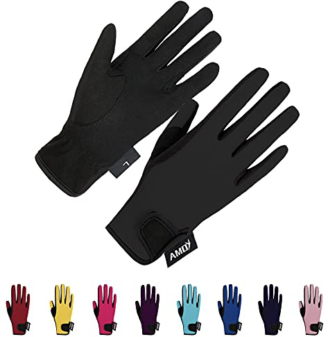 Amoy Kids Horse Riding Gloves Breathable Children Equestrian Horseback Anti-Slipping Boys & Girls Youth Outdoor Biking Cycling Sport Mitts Black L Age 12-14