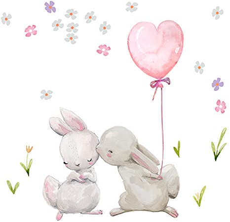 Little Deco Wandtattoo Wandsticker Kinderzimmer Tiere Hase mit Ballon Wandaufkleber Babyzimmer Deko Mädchen Sterne Baby Kleinkind Spielzimmer DL315-17