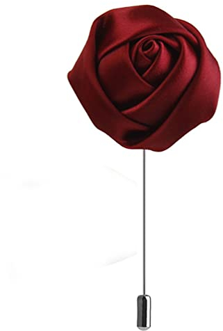 SOLUSTRE Flower Brooch Red Rose Boutonniere Elegant Handmade Satin Flower Lapel Pins Groom Suit Brooch Pin Good for Men Wedding Business Party (Wine Red) Flower Tie Pin