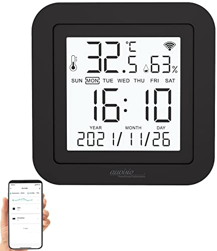 Luminea Home Control Tischuhren: Lernfähige IR-Fernbedienung, Temperatur/Luftfeuchte, Display und App (Alexa-Infrarot-Fernbedienung, Alexa-IR-Fernbedienung, Funk Wetterstation)